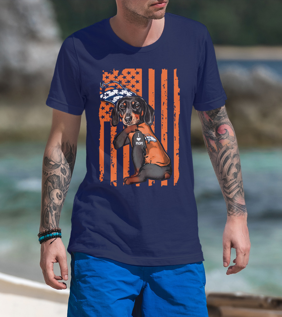 Dachshund Denver Broncos I Love Mom T-Shirt