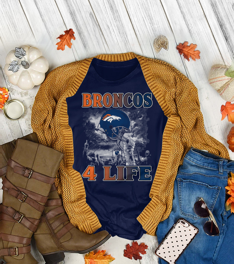 Broncos 4 Life Denver Broncos Helmet And Fans Celebration T-Shirt