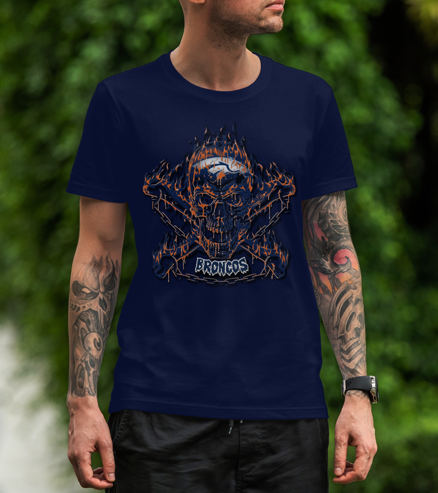 Broncos Flaming Skull Logo Denver Broncos 40 T-Shirt