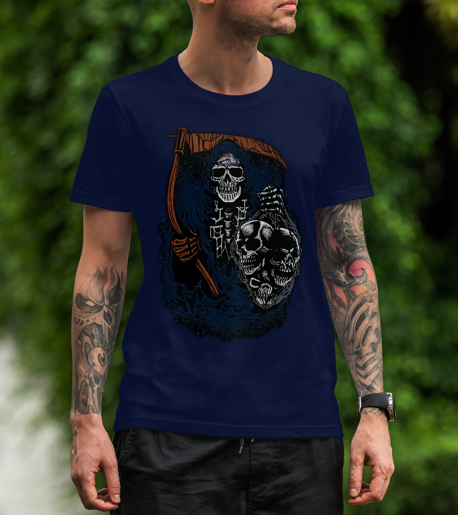 Denver Broncos Grim Reaper Skull Art T-Shirt