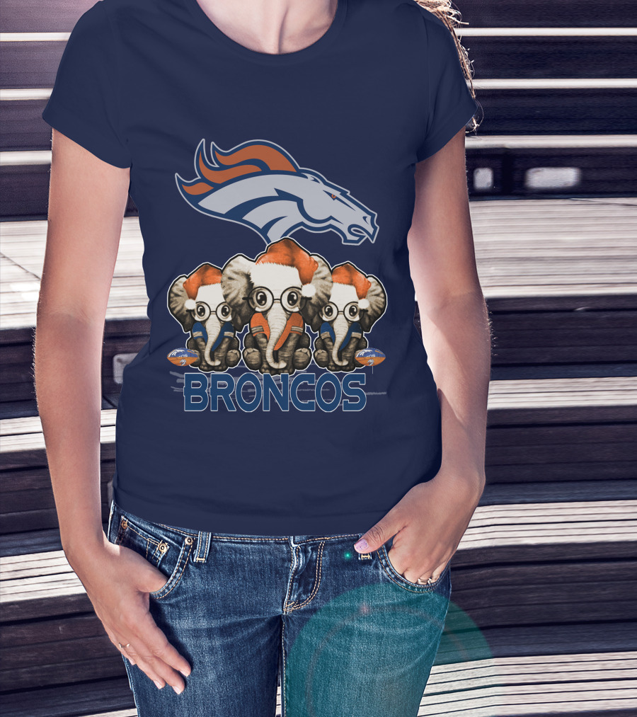 Elephan Christmas Denver Broncos Santa Hats Sporting Team Spirit T-Shirt