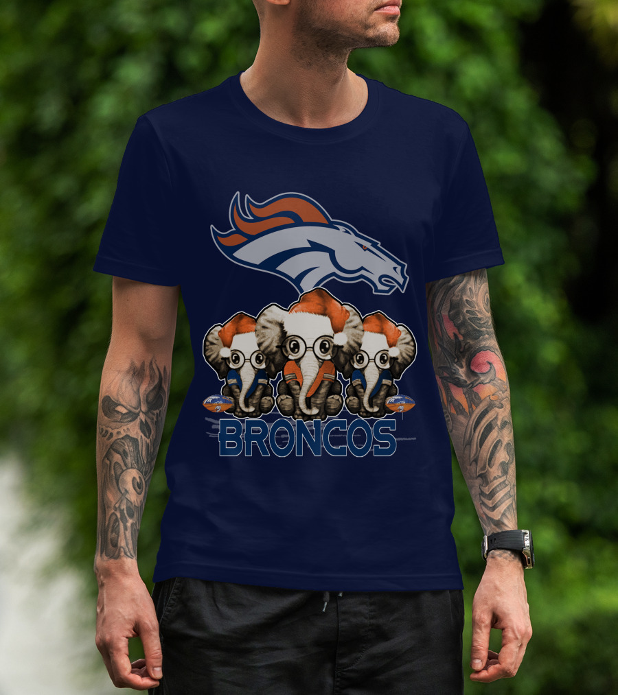 Elephan Christmas Denver Broncos Santa Hats Sporting Team Spirit T-Shirt