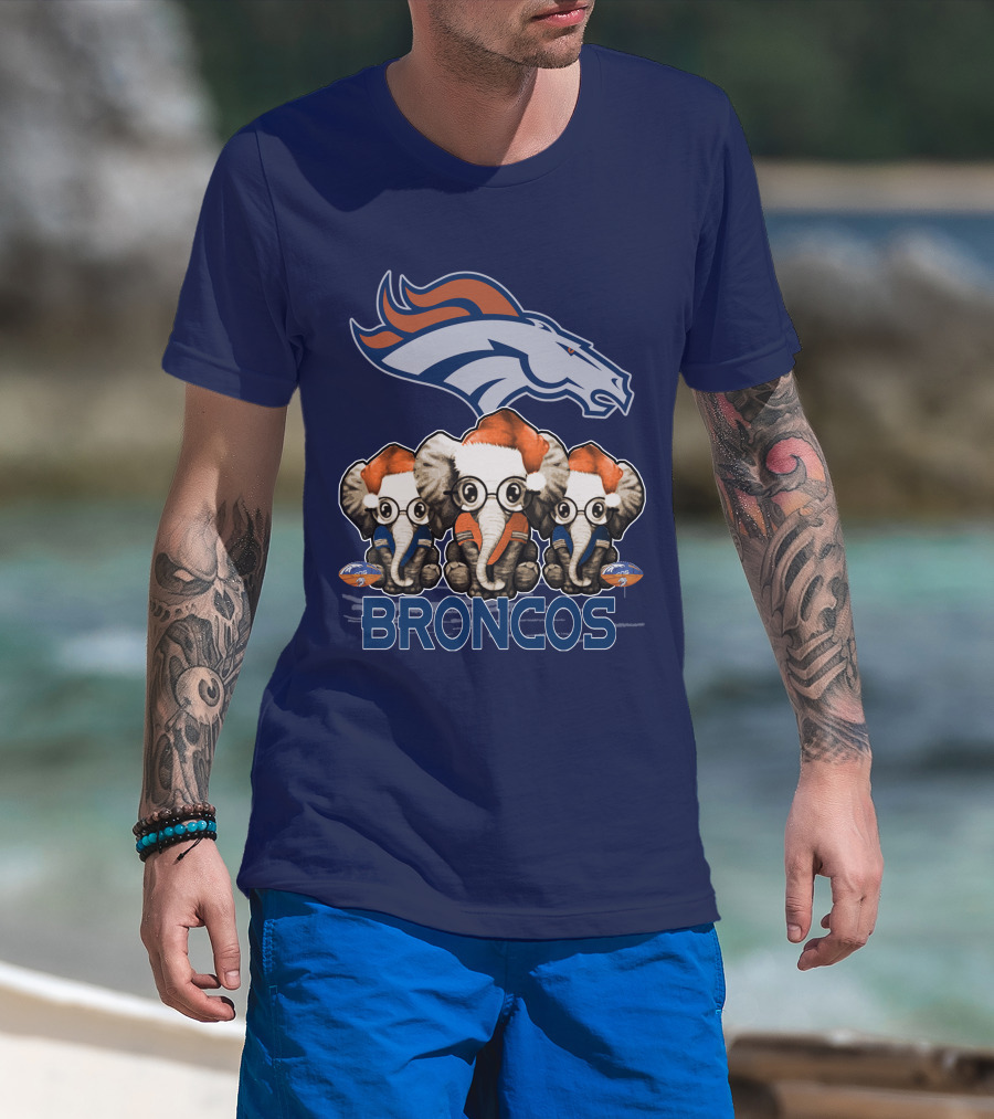 Elephan Christmas Denver Broncos Santa Hats Sporting Team Spirit T-Shirt