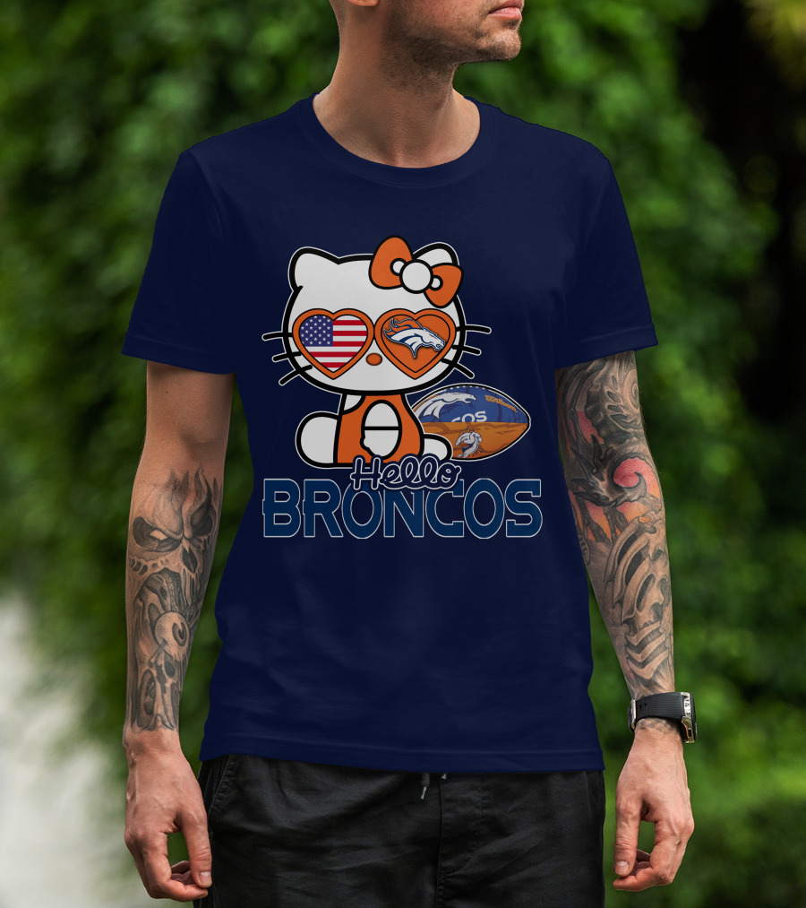 Hellokitty Broncos Usa Heart Football T-Shirt