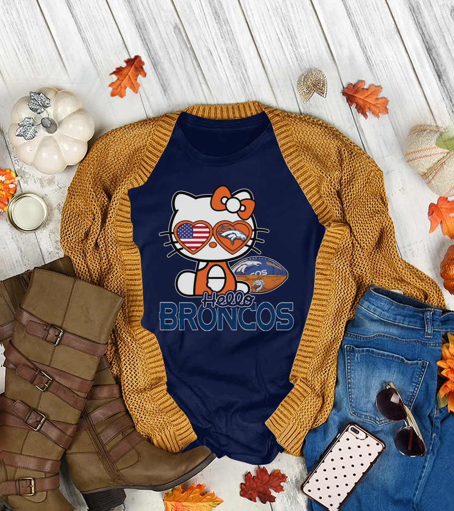 Hellokitty Broncos Usa Heart Football T-Shirt