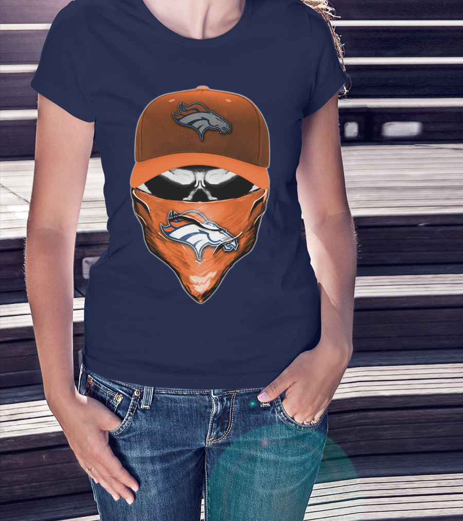 Skull V6 Denver Broncos Mask And Cap T-Shirt