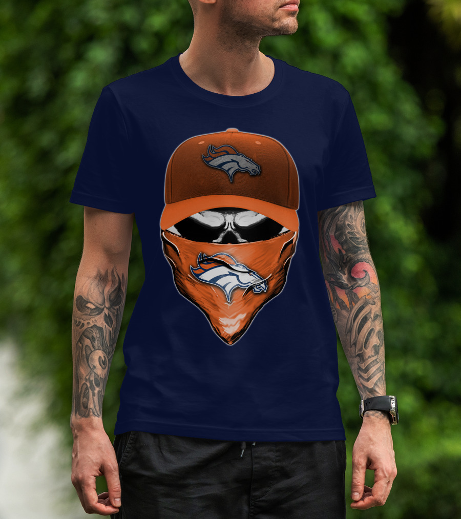 Skull V6 Denver Broncos Mask And Cap T-Shirt