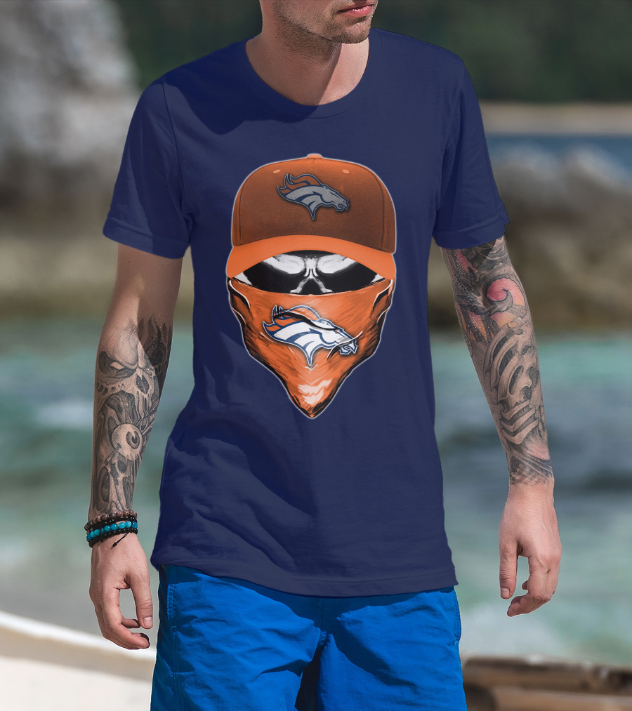 Skull V6 Denver Broncos Mask And Cap T-Shirt