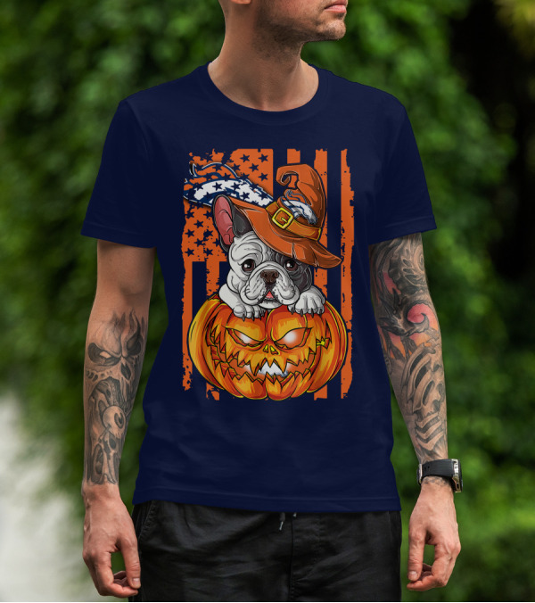 Hlw Bulldog Halloween Pumpkin Denver Broncos T-Shirt