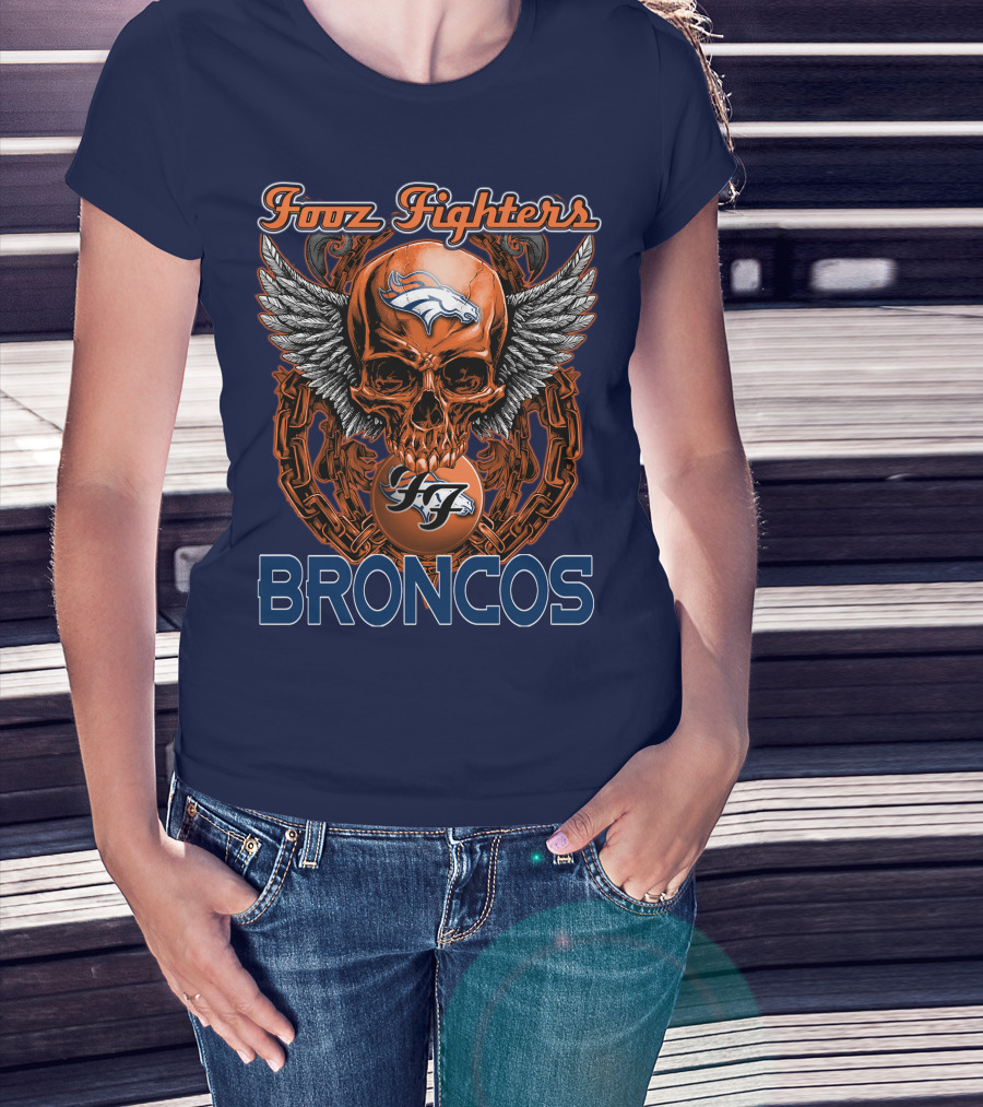 Fooz Fighters Denver Broncos Skull Wings T-Shirt