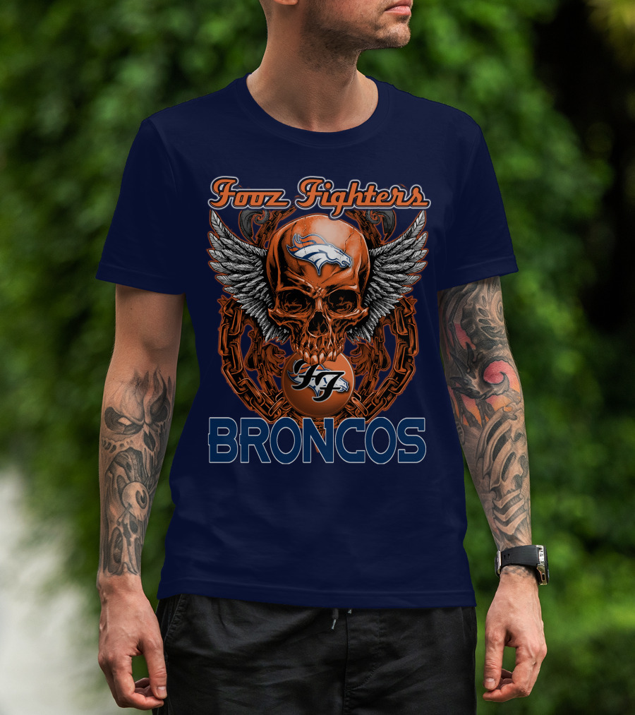 Fooz Fighters Denver Broncos Skull Wings T-Shirt