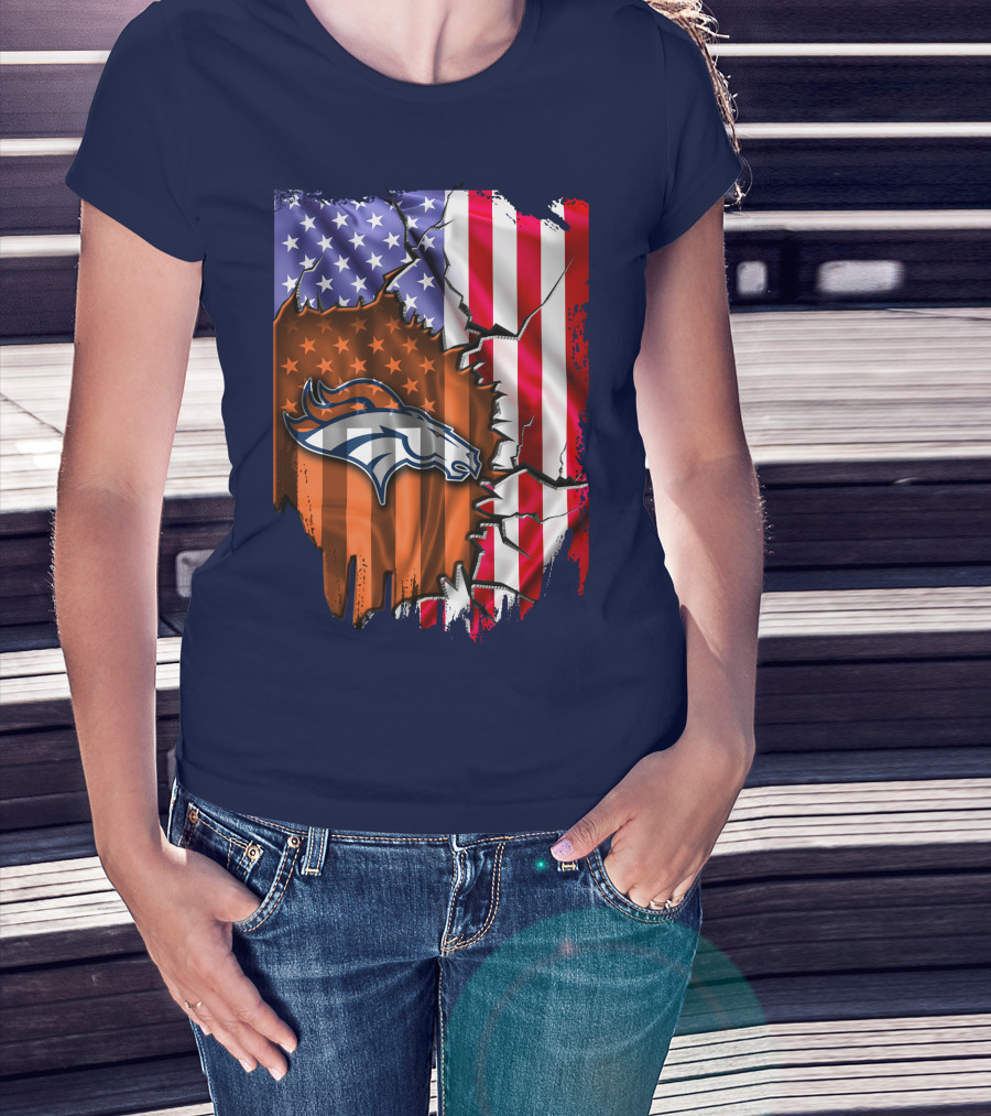 Flag V2 Denver Broncos American Flag Rip Style T-Shirt