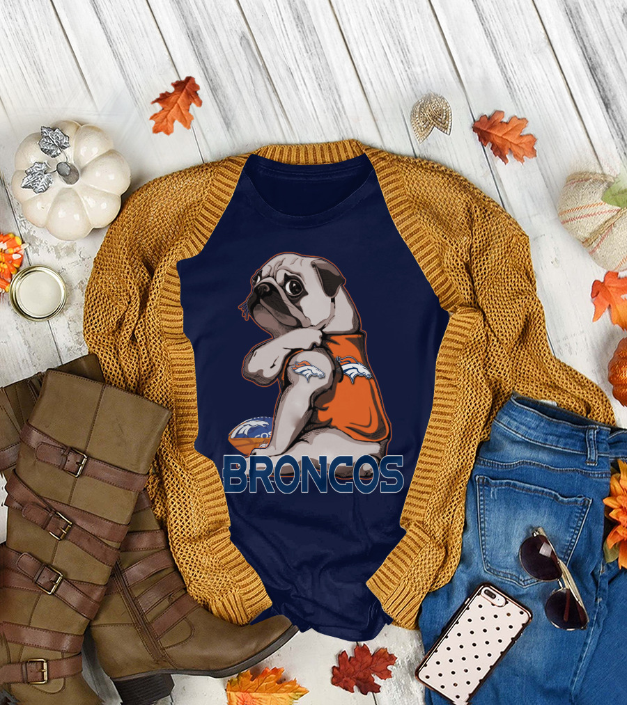Pug Denver Broncos Football Team Fan Mascot T-Shirt