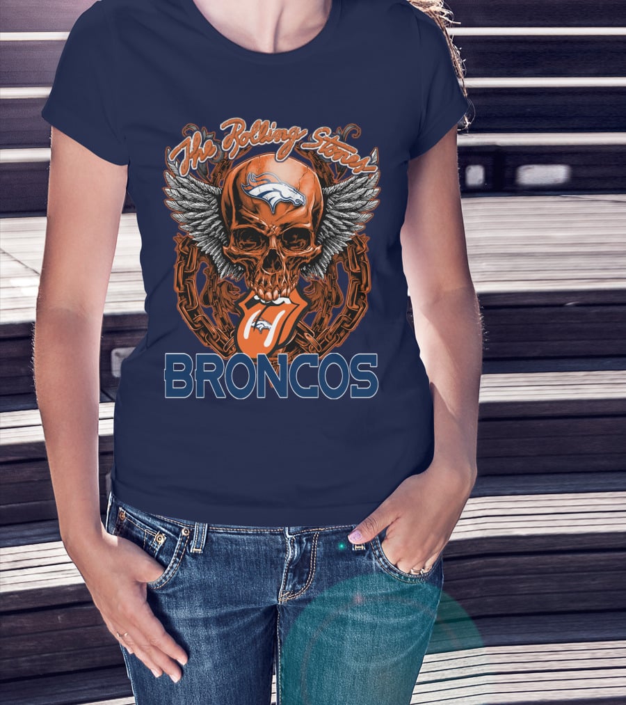 The Rolling Stones Broncos Winged Skull Denver Broncos Logo Tongue T-Shirt