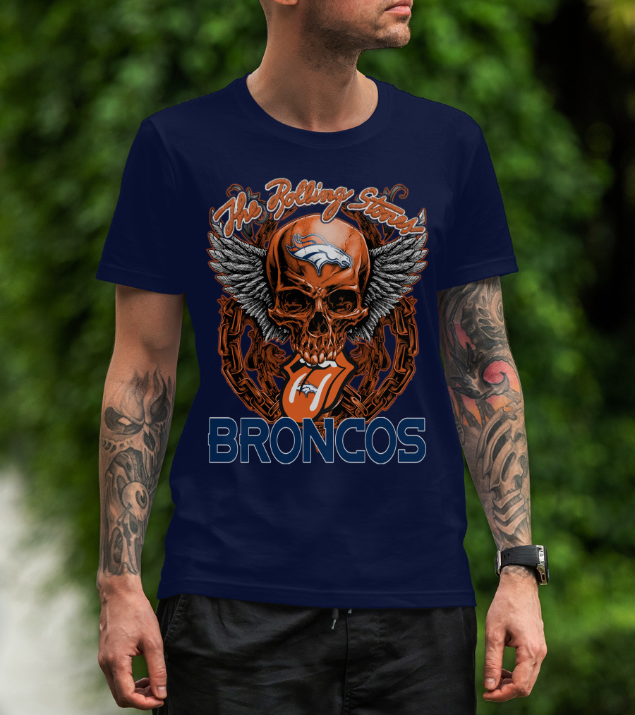 The Rolling Stones Broncos Winged Skull Denver Broncos Logo Tongue T-Shirt