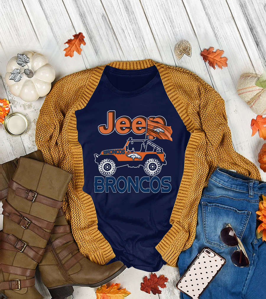 Jeep Broncos Denver Flag 거대한 Broncos 로고 지프 팬티를 탄 제이 팬 팬티. T-Shirt