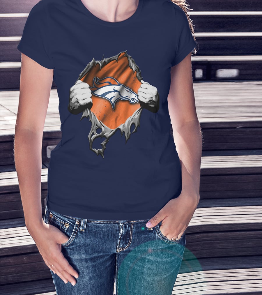 Torn V2 Denver Broncos Logo Ripped Reveal T-Shirt