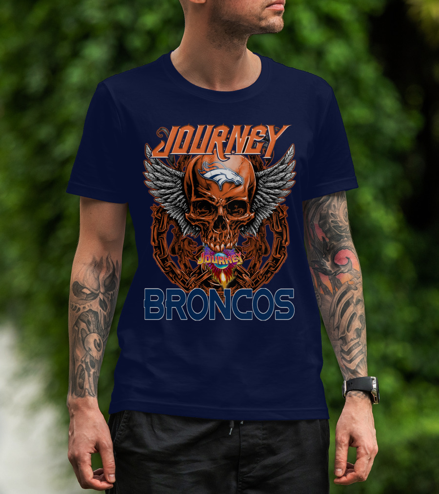 Journey Denver Broncos Skull With Wings And Chains T-Shirt