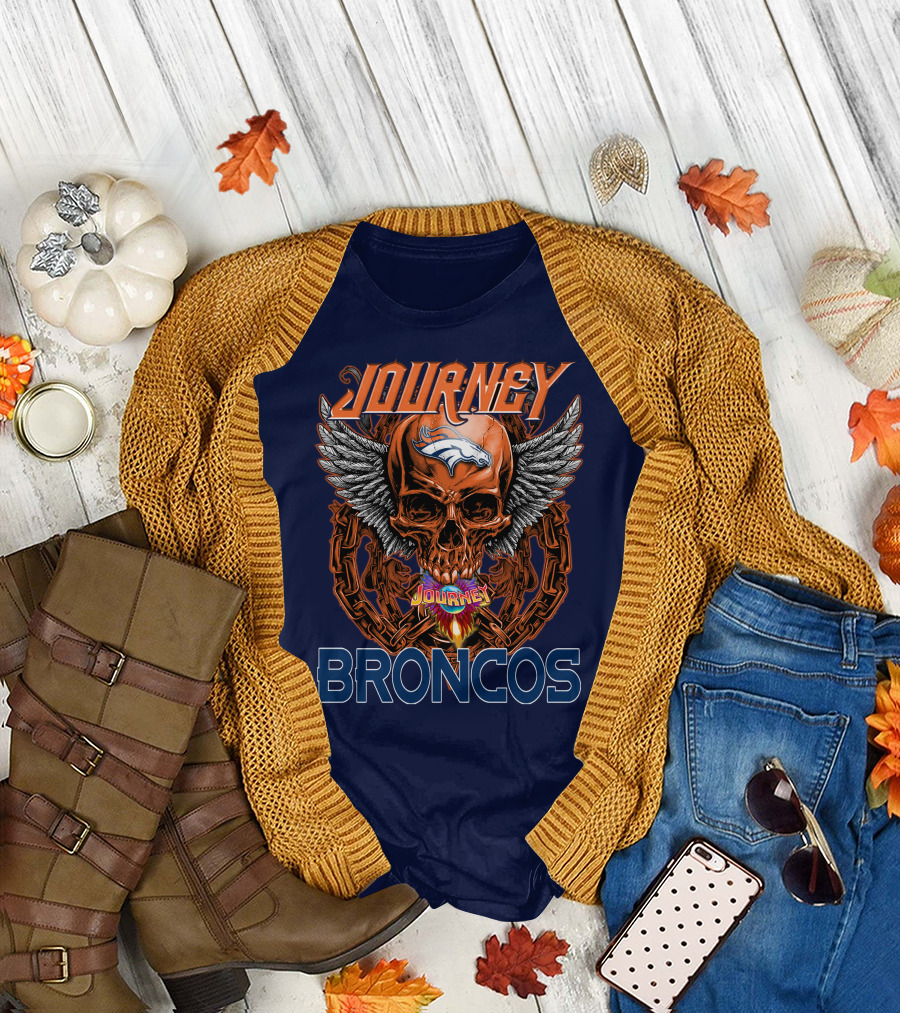 Journey Denver Broncos Skull With Wings And Chains T-Shirt