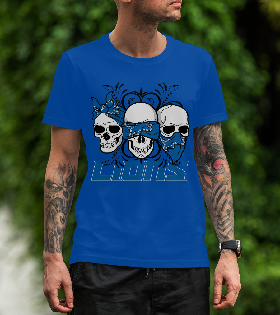 Skull Detroit Lions Bandana Style Art T-Shirt