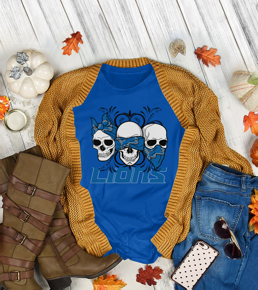 Skull Detroit Lions Bandana Style Art T-Shirt