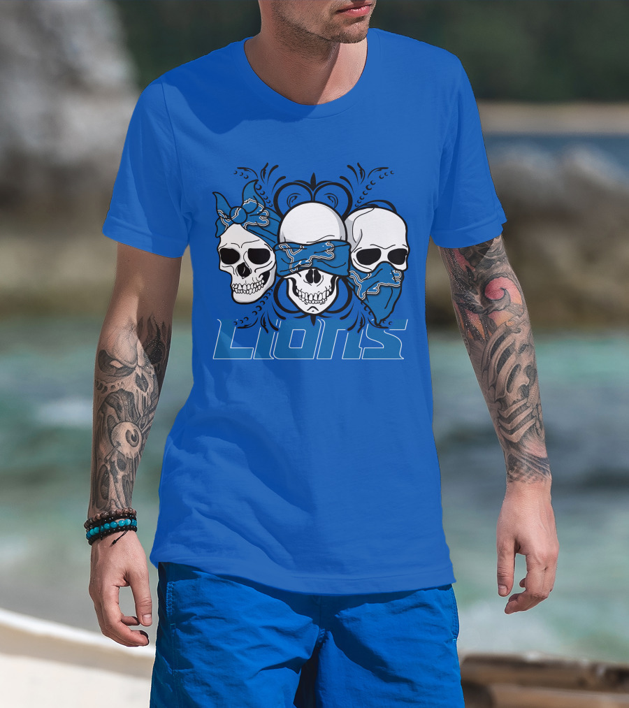 Skull Detroit Lions Bandana Style Art T-Shirt