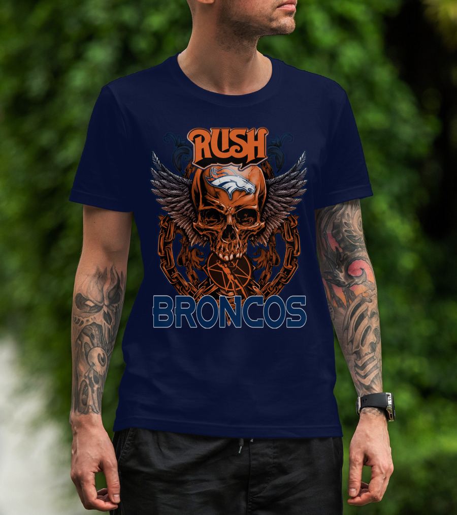 Rush Denver Broncos Skull Wings Chain T-Shirt