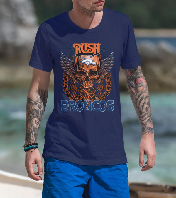 Rush Denver Broncos Skull Wings Chain T-Shirt