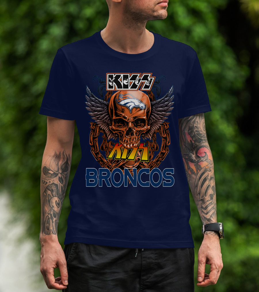 Kiss Denver Broncos Skull With Wings And Chains T-Shirt