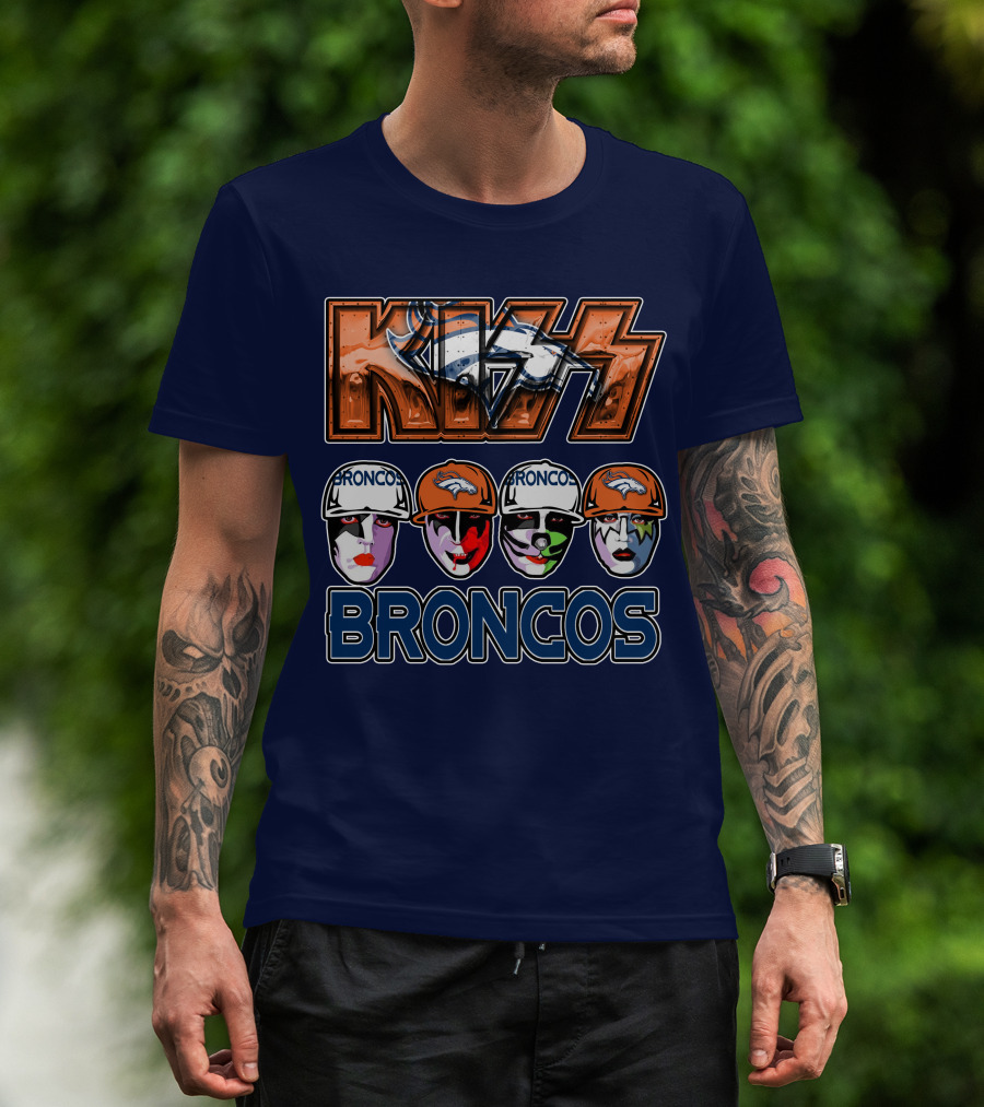 Kiss Denver Broncos Football Helmet Band Makeup T-Shirt