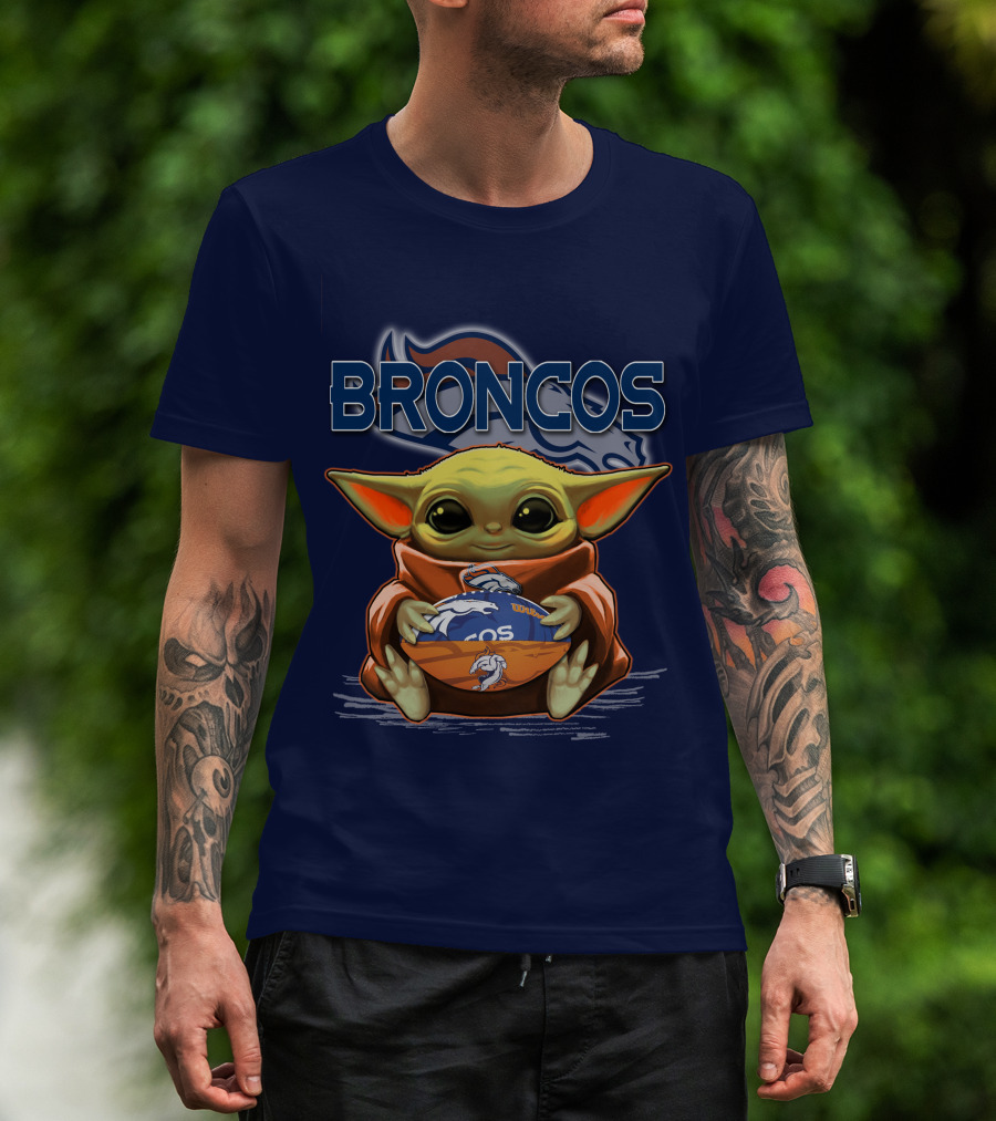 Yoda With Denver Broncos Football Baby Yoda Broncos T-Shirt