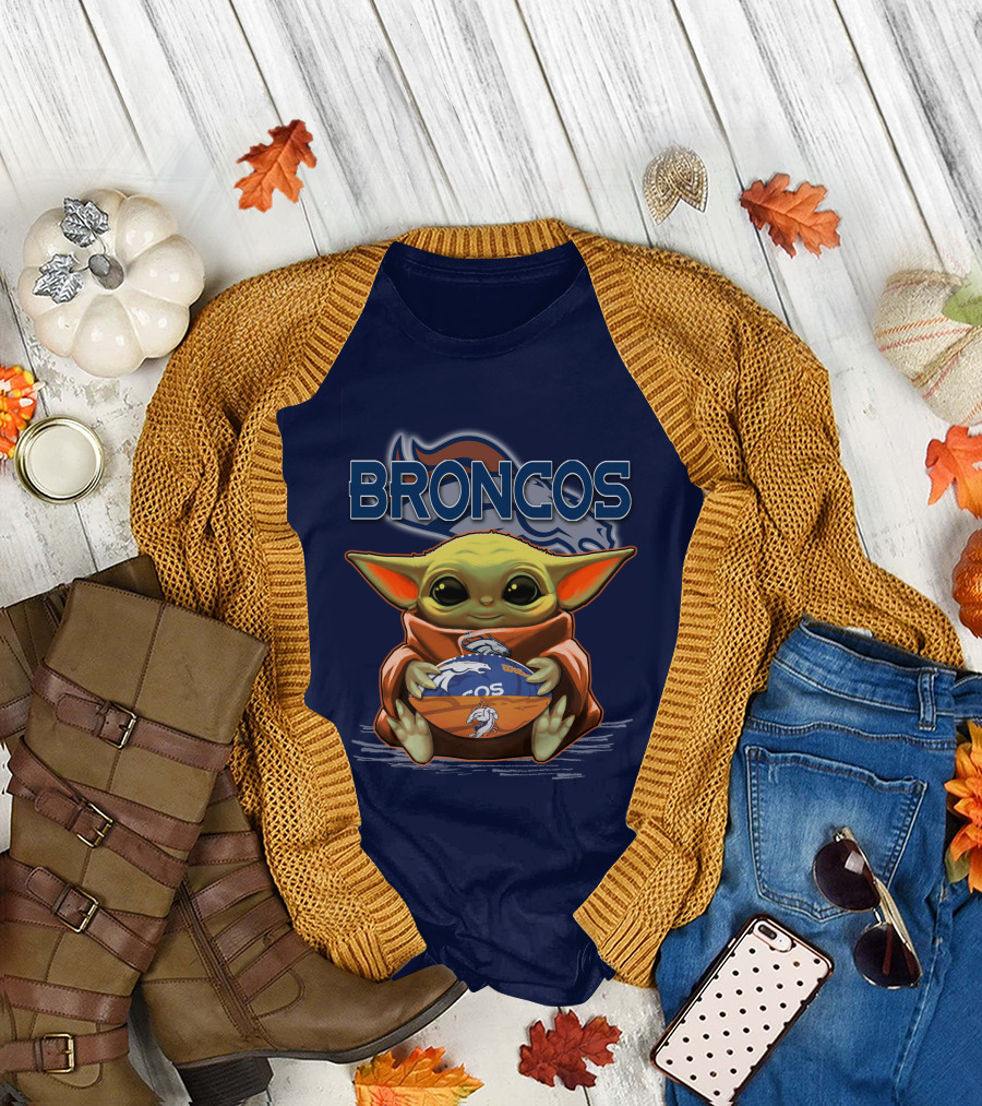 Yoda With Denver Broncos Football Baby Yoda Broncos T-Shirt
