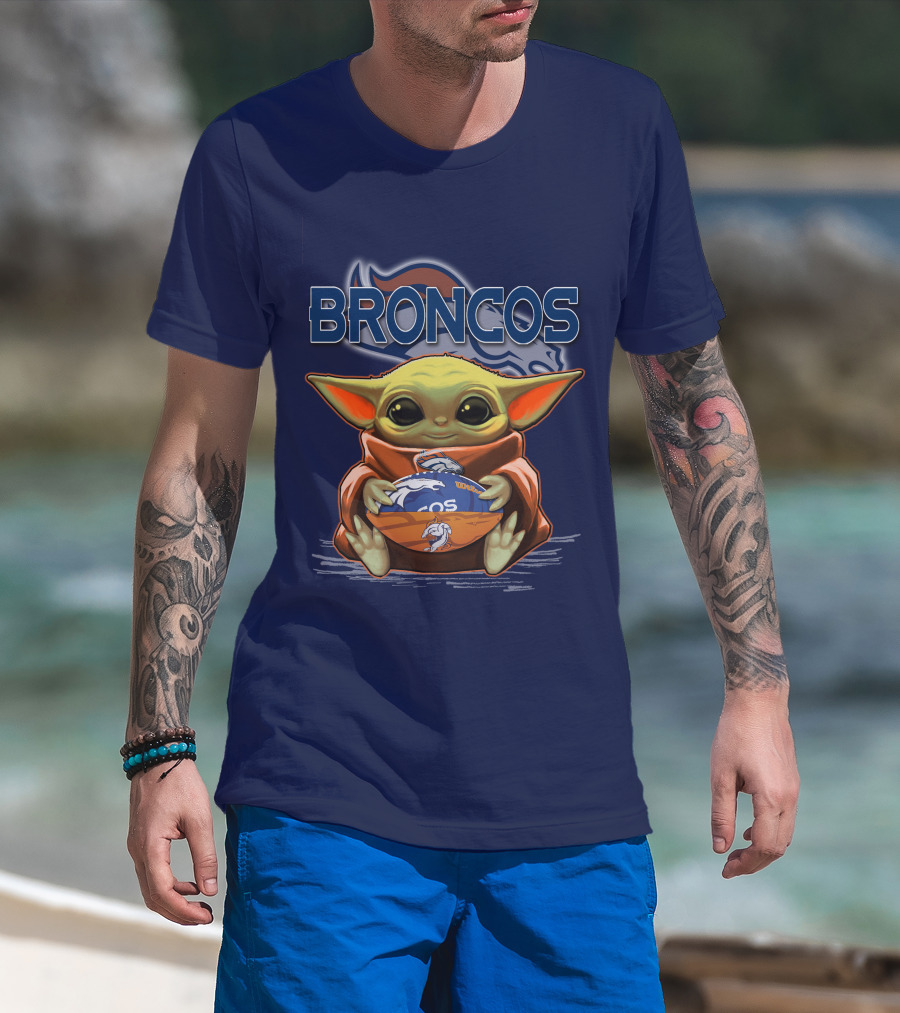 Yoda With Denver Broncos Football Baby Yoda Broncos T-Shirt