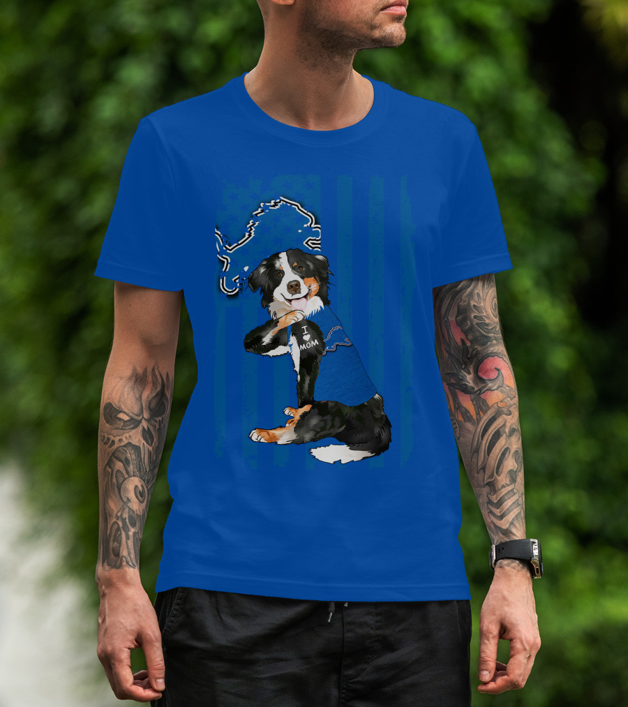 I Love Mom Border Collie Detroit Lions Fan T-Shirt