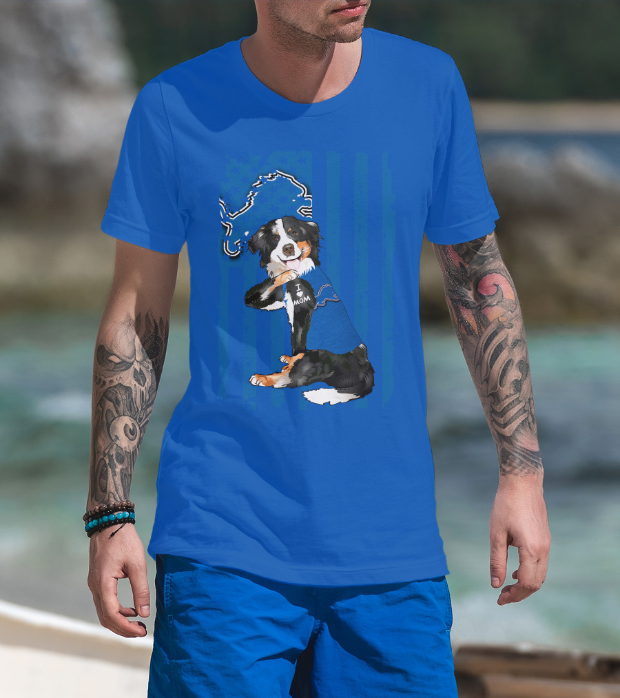 I Love Mom Border Collie Detroit Lions Fan T-Shirt