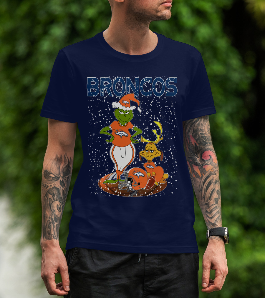 Grinchxmas Broncos Christmas Football Grinch And Max T-Shirt