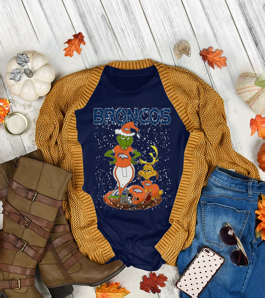 Grinchxmas Broncos Christmas Football Grinch And Max T-Shirt