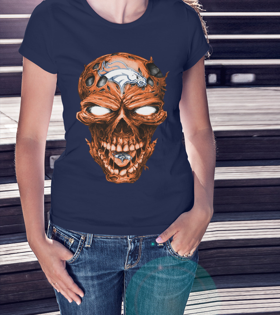 Skull V2 Denver Broncos Logo Grinning Horror T-Shirt