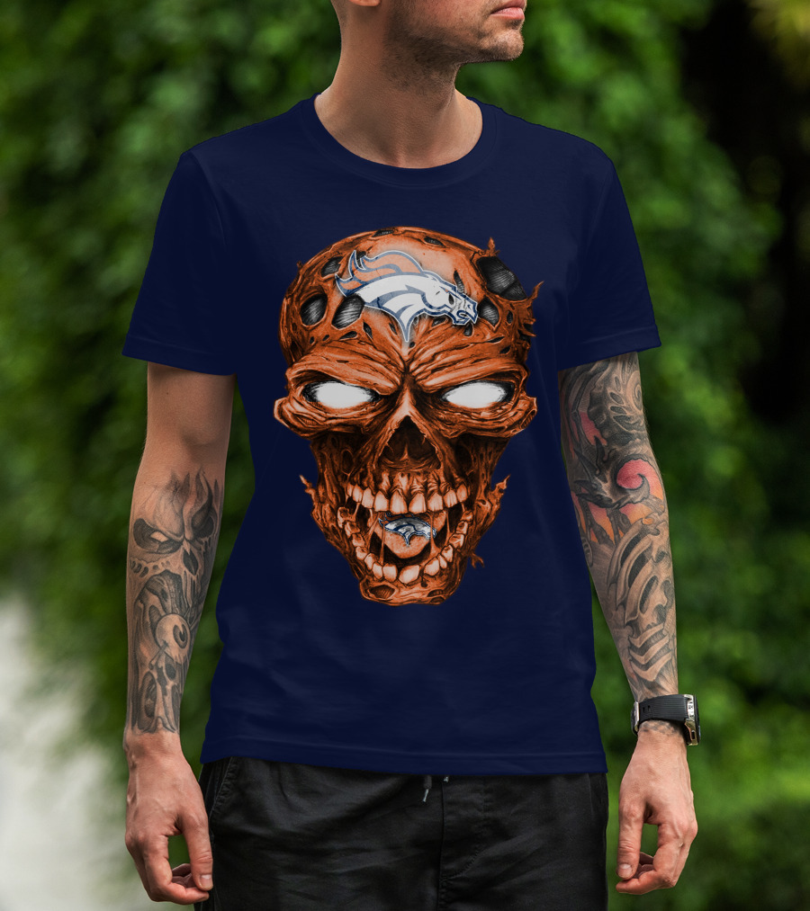 Skull V2 Denver Broncos Logo Grinning Horror T-Shirt