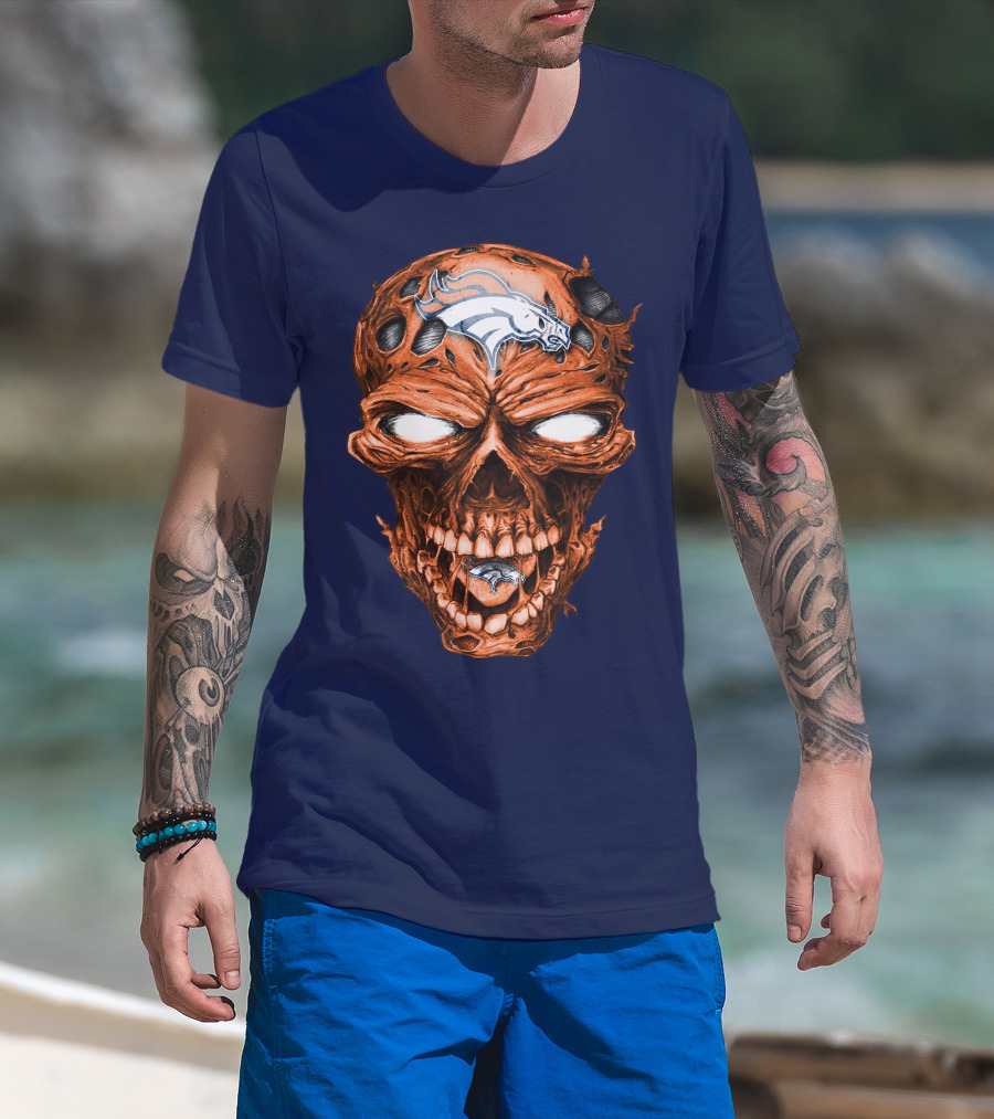 Skull V2 Denver Broncos Logo Grinning Horror T-Shirt