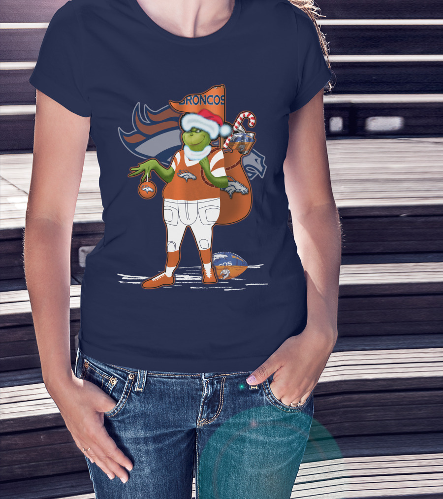Grinchxmas Denver Broncos Holiday Football Theme T-Shirt