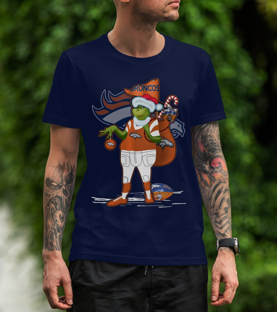 Grinchxmas Denver Broncos Holiday Football Theme T-Shirt