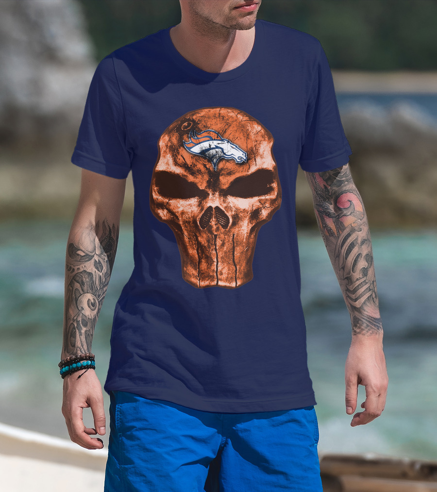 Skull Denver Broncos Logo Skull T-Shirt
