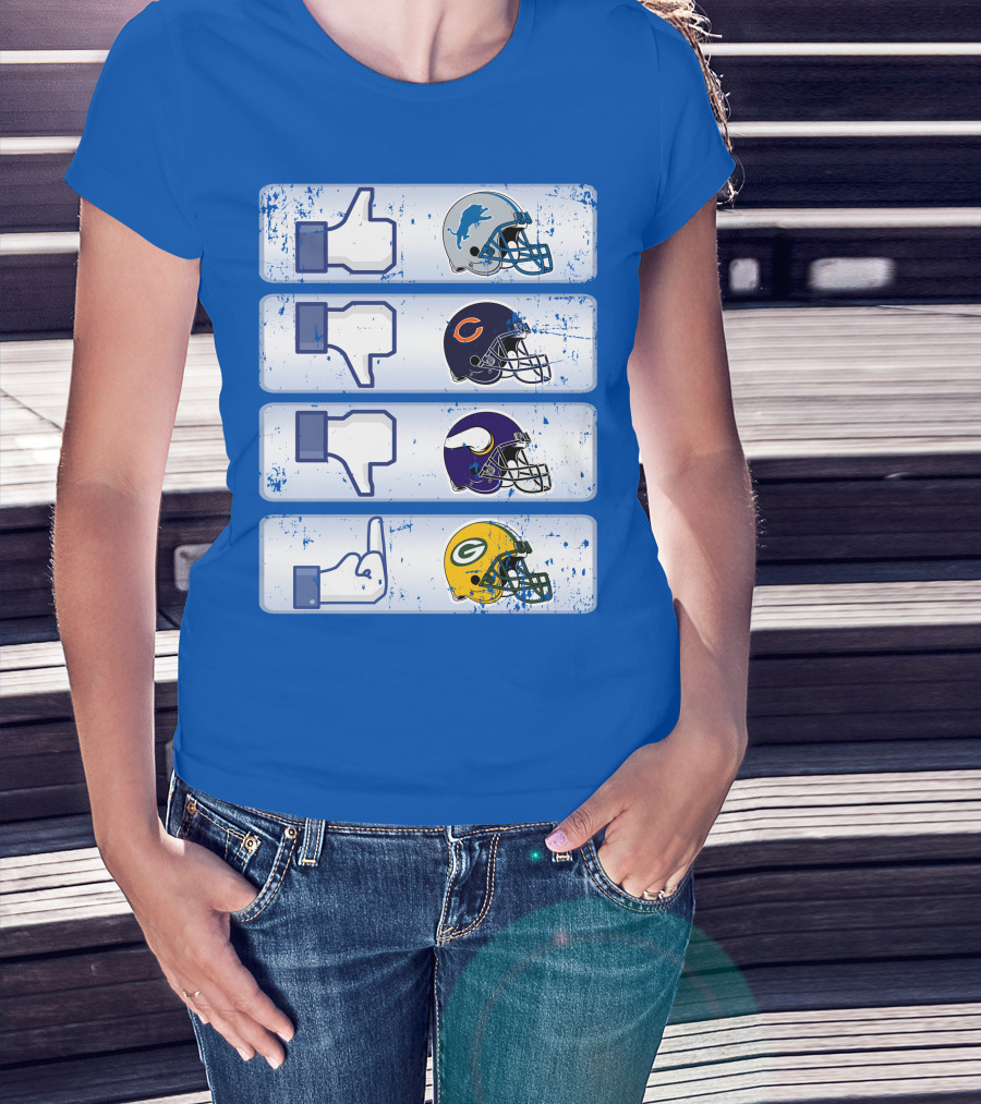 Detroit Lions Thumbs Up Chicago Bears Minnesota Vikings Green Bay Packers Football Helmets Thumbs Down Gesture T-Shirt