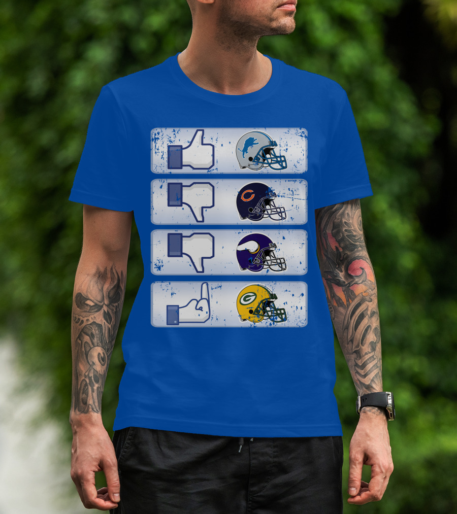 Detroit Lions Thumbs Up Chicago Bears Minnesota Vikings Green Bay Packers Football Helmets Thumbs Down Gesture T-Shirt