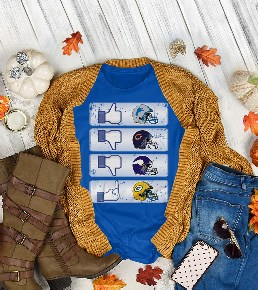 Detroit Lions Thumbs Up Chicago Bears Minnesota Vikings Green Bay Packers Football Helmets Thumbs Down Gesture T-Shirt