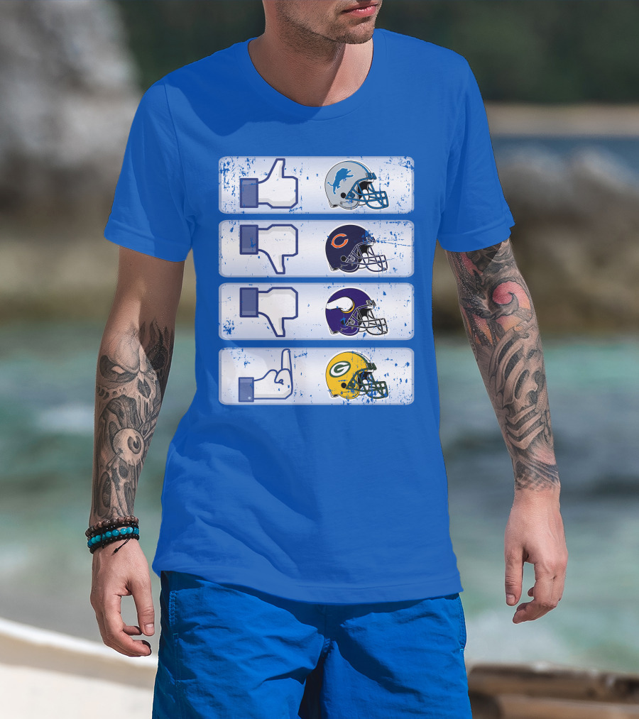 Detroit Lions Thumbs Up Chicago Bears Minnesota Vikings Green Bay Packers Football Helmets Thumbs Down Gesture T-Shirt