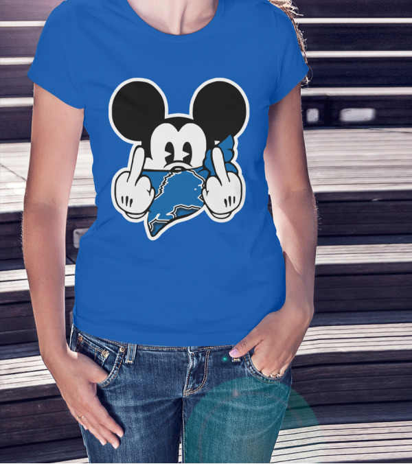 Detroit Lions 53 Mickey Mouse Gesture Blue Bandana T-Shirt