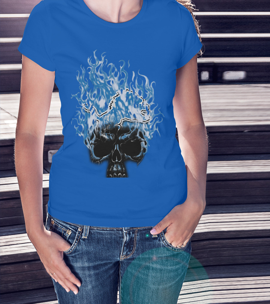 Detroit Lions Flaming Skull T-Shirt