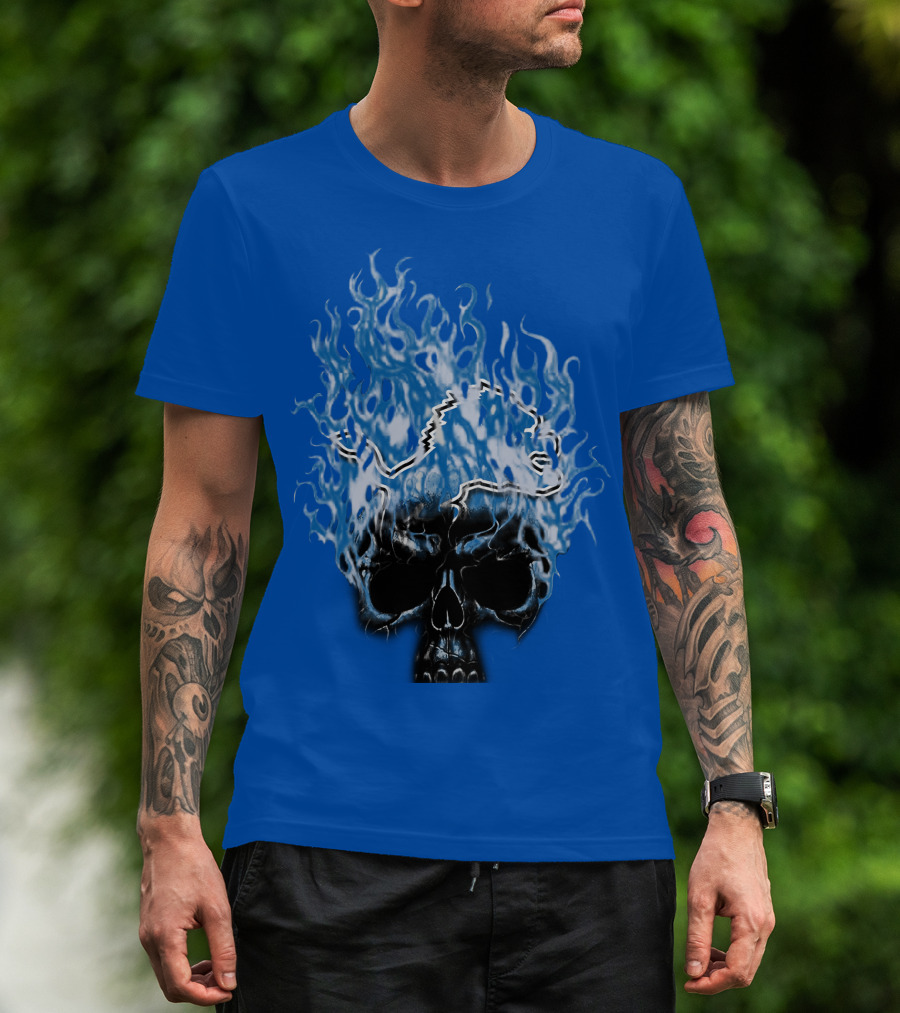 Detroit Lions Flaming Skull T-Shirt